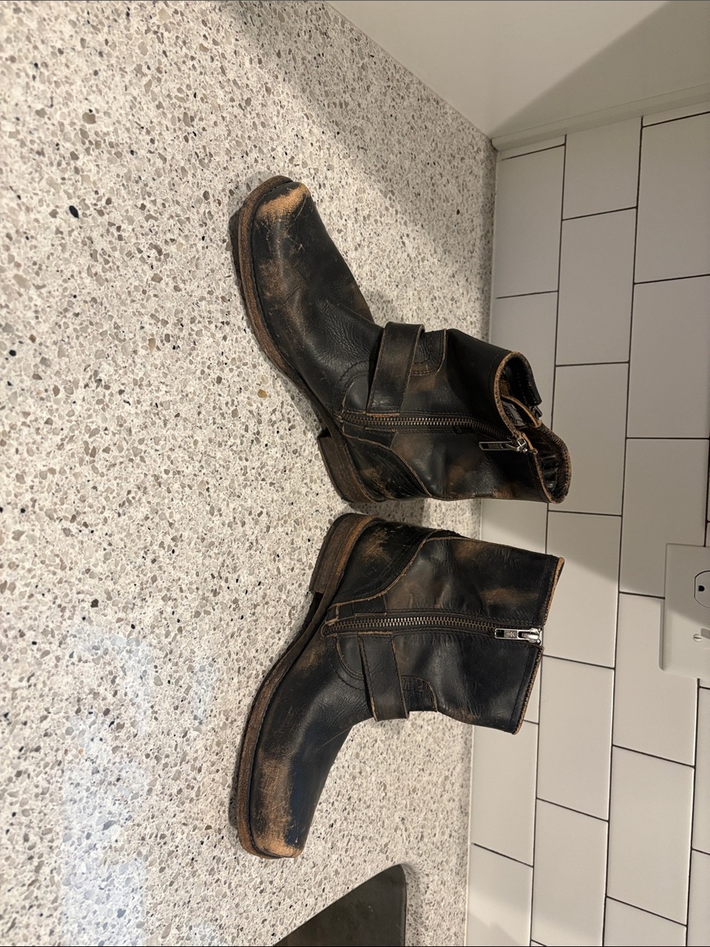 FRYE AND CO. Black Leather Women's Combat Moto Boots with Buckle - Picture 5 of 8